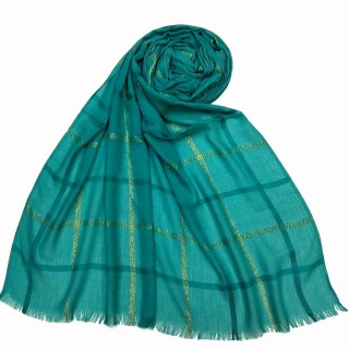 Designer Cotton Golden Striped Stole- Green